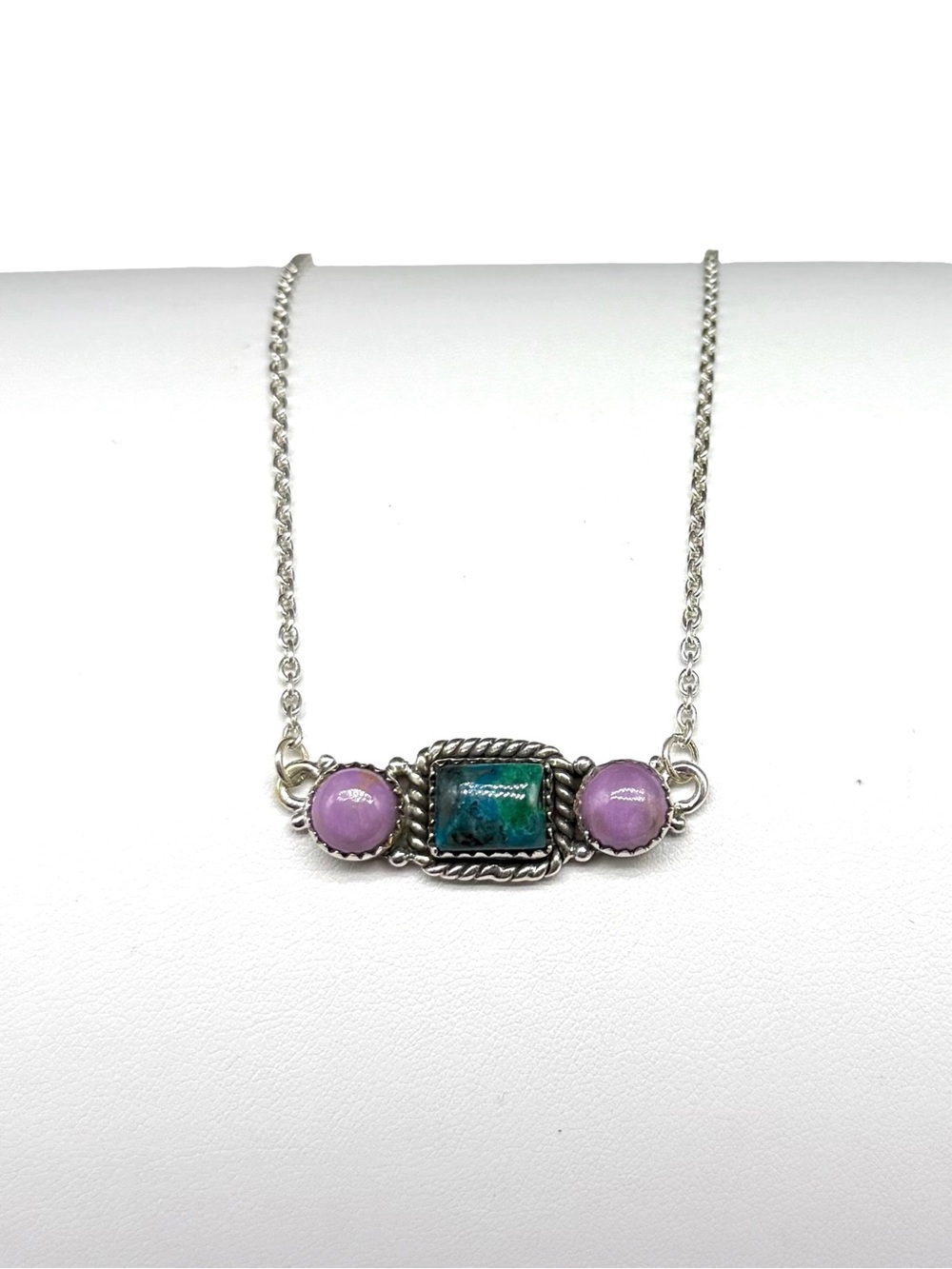 Chrysocolla & Phosphosiderite Pendant Necklace Solid 925 Sterling Silver